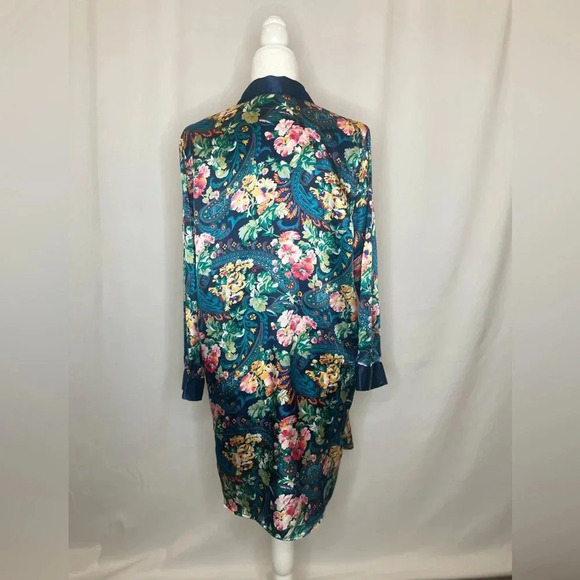Victoria Secret Silky Gold Label Sleep Shirt Navy Floral Paisley Satin Size M - Picture 4 of 5